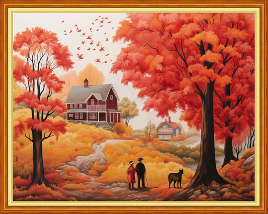 Foxhool Beginners Cross Stitch Kits Stamped Full Range of Embroidery Kits for Adults DIY Cross Stitches kit Embroidery Patterns for Needlepoint kit-Romantic Autumn 16x20 inch