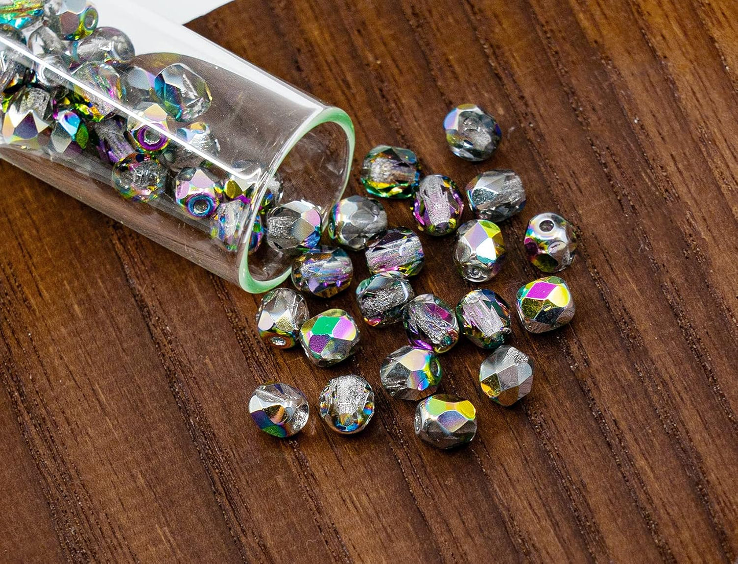 1.8 oz (50g, Approx. 600pcs) of Faceted Fire Polished Pressed Czech Glass Beads 4mm (0.16in), Crystal Vitrail 00030-28101 BCV