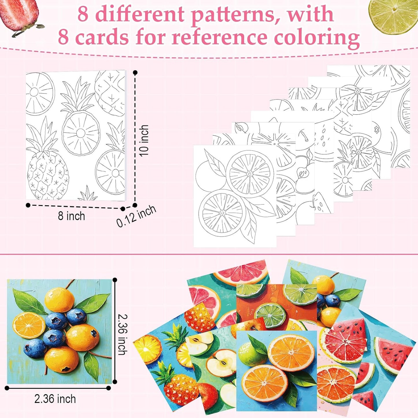 Cholemy 36 Pcs Paint and Sip Kit for Adults 8''x10'' Pre Drawn Canvas for Painting DIY Afro Acrylic Painting Kit Wood Easel Brushes Date Night Bulk for Christmas Party Gifts(Colorful Fruits)