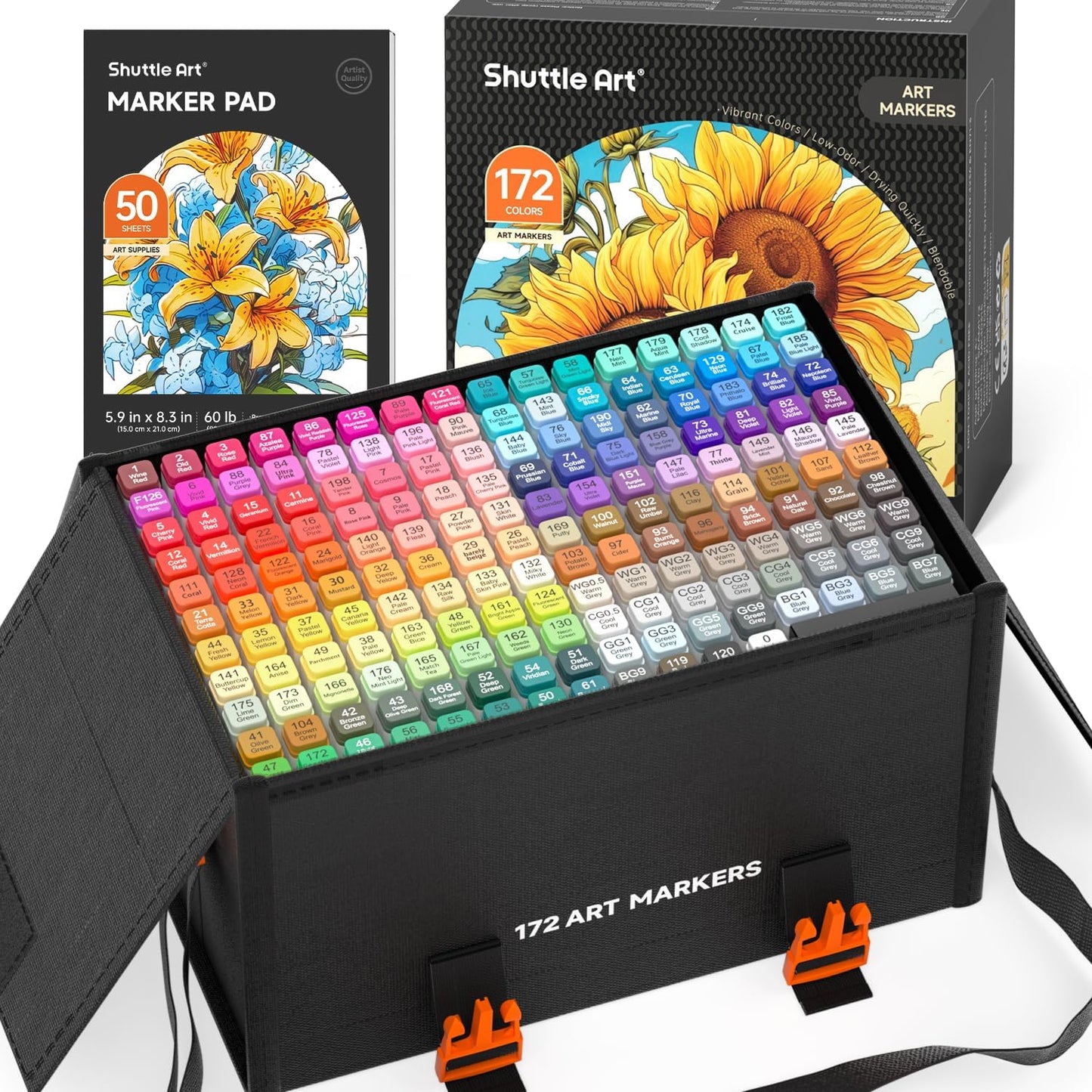 Shuttle Art 172 Colors Dual Tip Alcohol Based Art Markers,171 Colors plus 1 Blender Permanent Marker 1 Marker Pad with Case Perfect for Kids Adult Coloring Books Sketching and Card Making