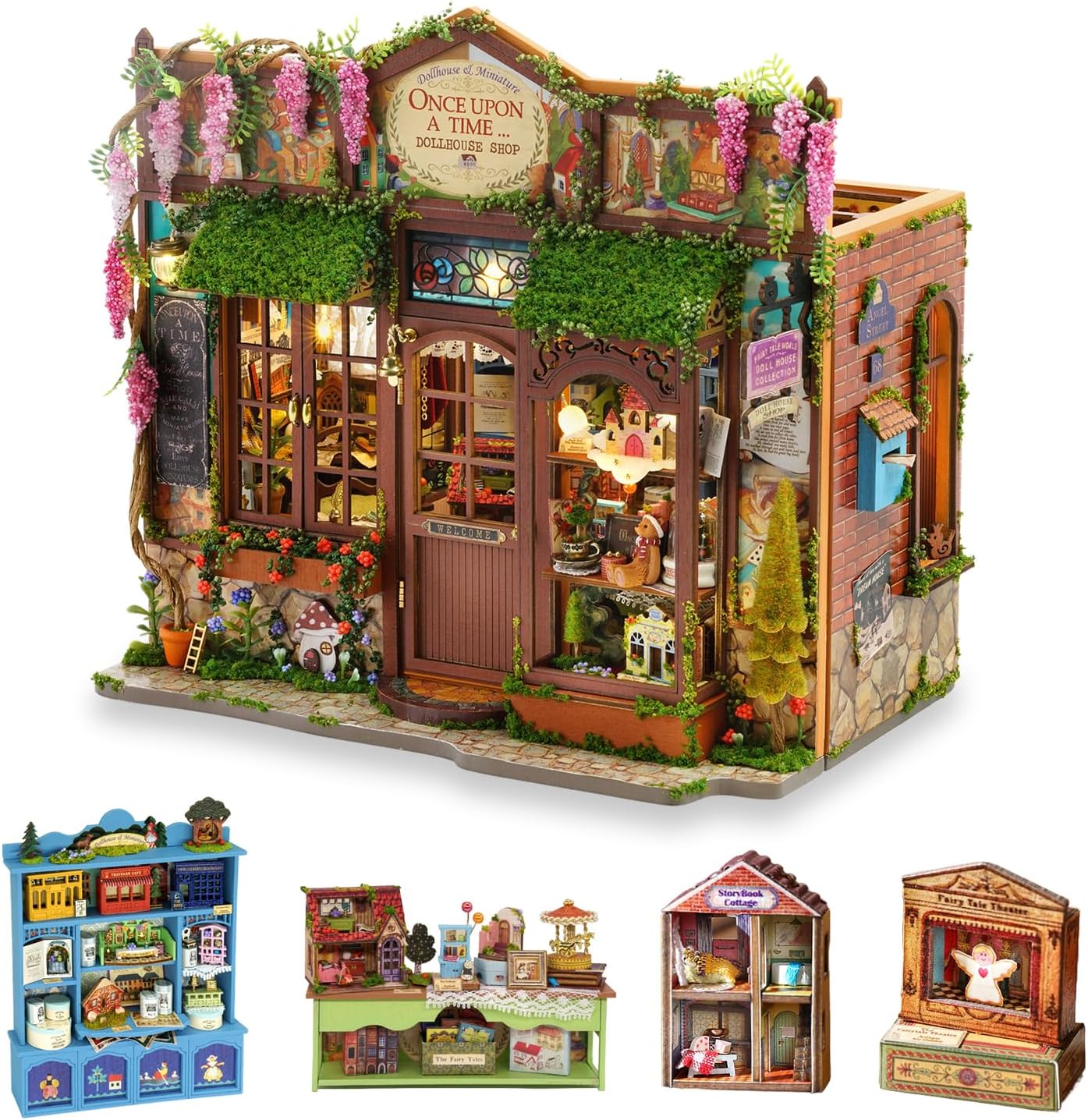 TuKIIE DIY Miniature House Kit with Furniture, 1:24 Scale Creative Room Opened & Closed Wooden Dollhouse Book Nook Plus Dust Proof for Kids Teens Adults(Dollhouse Shop)