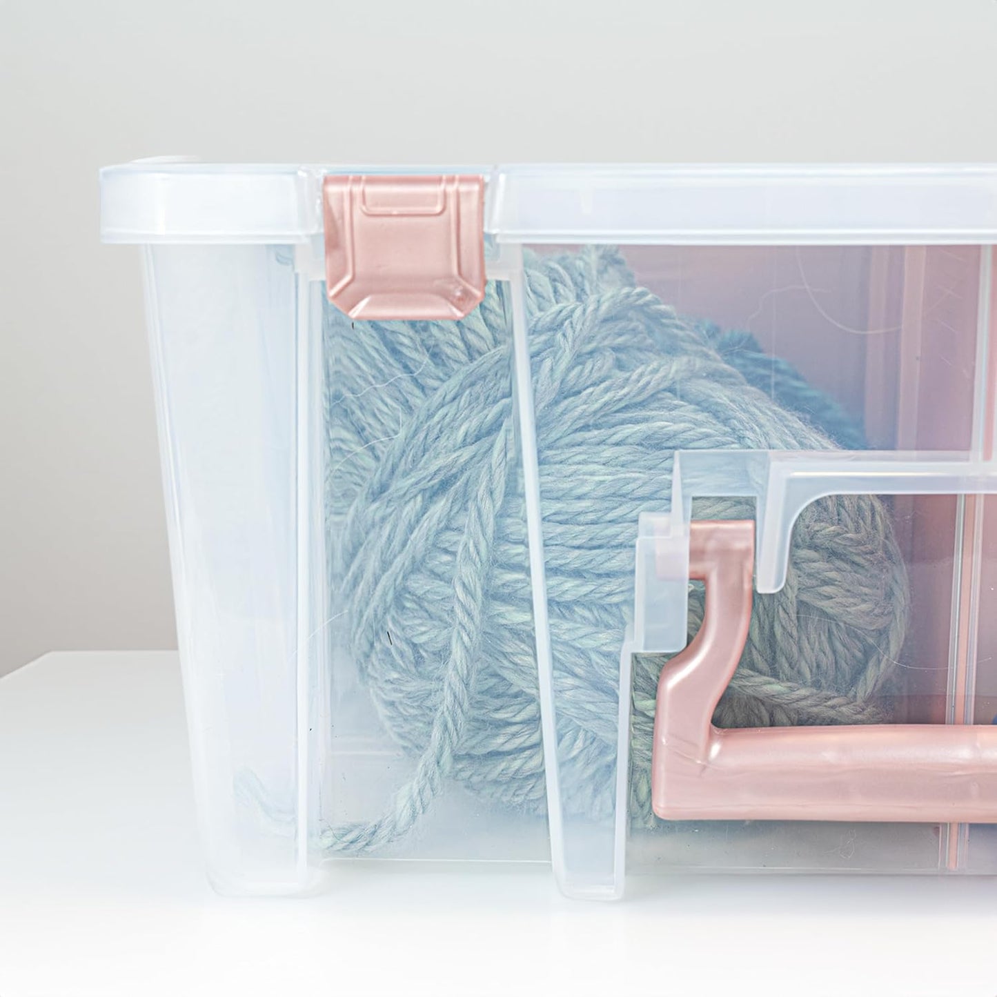 ArtBin 6990RK Super Satchel Double Deep, Portable Art & Craft Organizer with Handle, [1] Plastic Storage Case, Clear with Rose Gold Accents