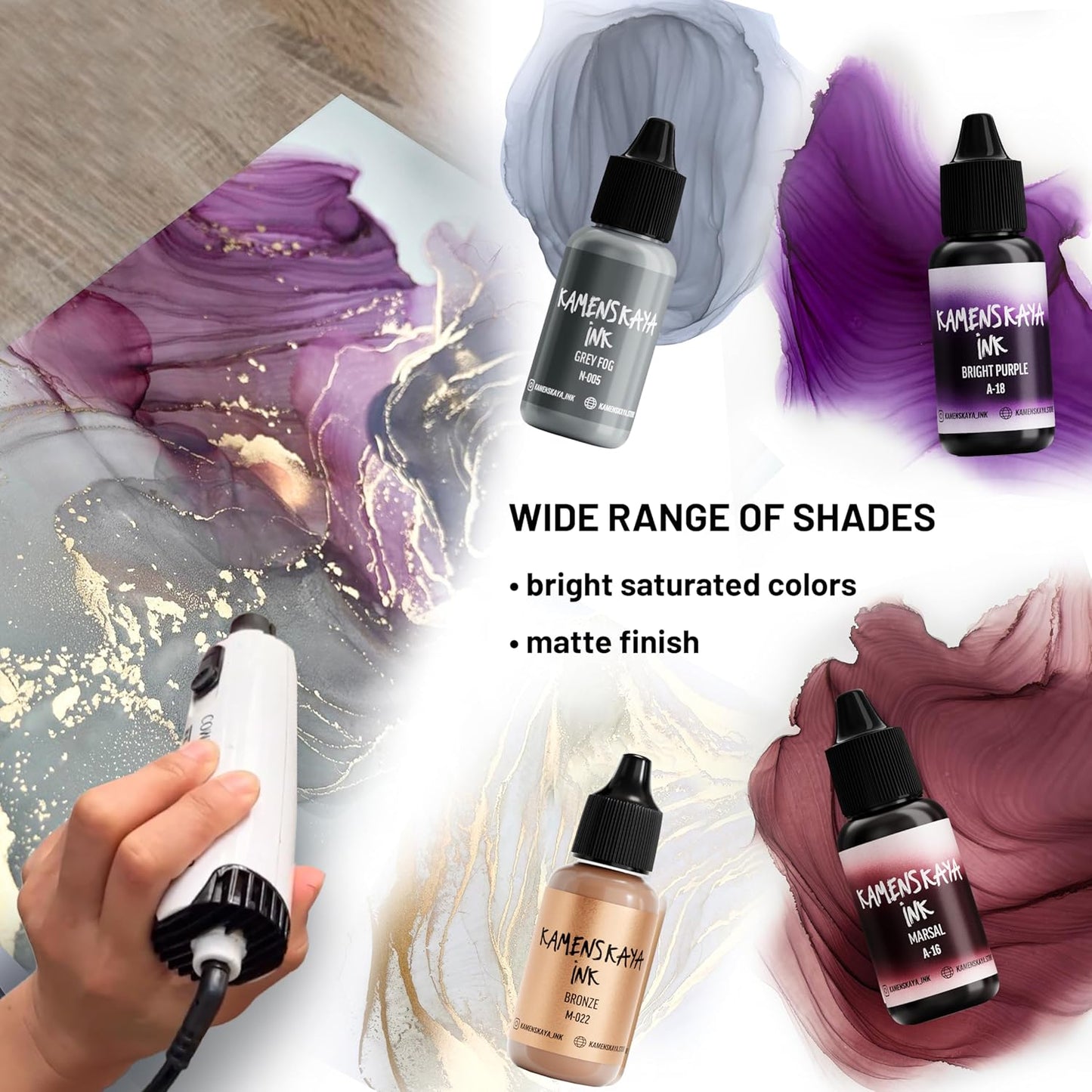 Alcohol Ink Set #3: Matched Color Combination of Alcohol Inks, 4 pcs. 0.51 fl oz (15 ml) Each