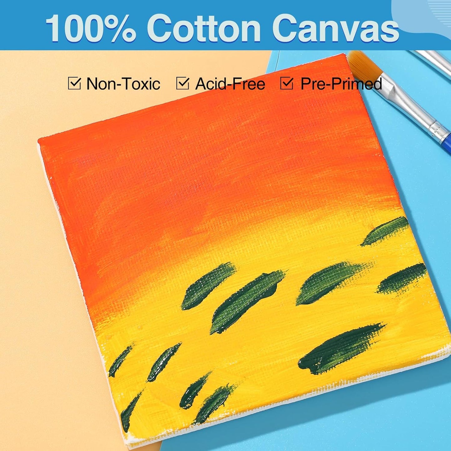 ESRICH Mini Canvases for Painting, 4x4In Canvas in Bulk 100 Pack, 2/5In Profile Small Square Canvas, Blank Canvases are Great for School Projects and Kids Birthday Parties, Home Decor Project.