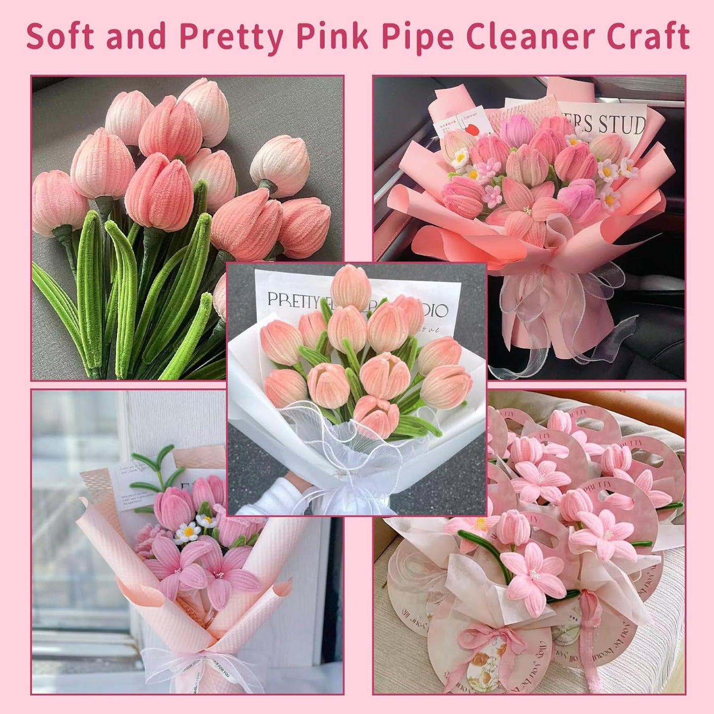600 Pcs Pink Pipe Cleaners Craft for Flowers,Multiple Assorted Colors Pipe Cleaners Bulk, Chenille Stems for DlY Flower Making Kit.Pink Pipe Cleaners Craft Set(Pink)