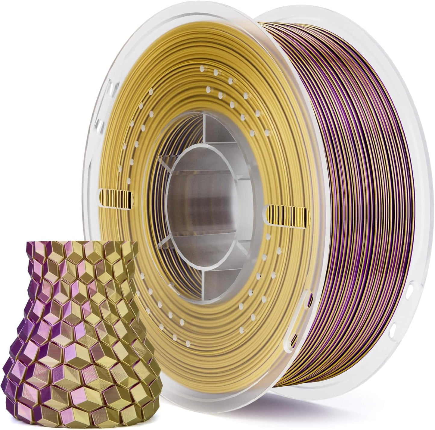 ELEGOO Silk PLA Filament 1.75mm Dual Color Yellow Purple 1KG, Shiny 3D Printer Filament Dimensional Accuracy +/- 0.05mm, 1kg Spool(2.2lbs) Fits for Most FDM 3D Printers