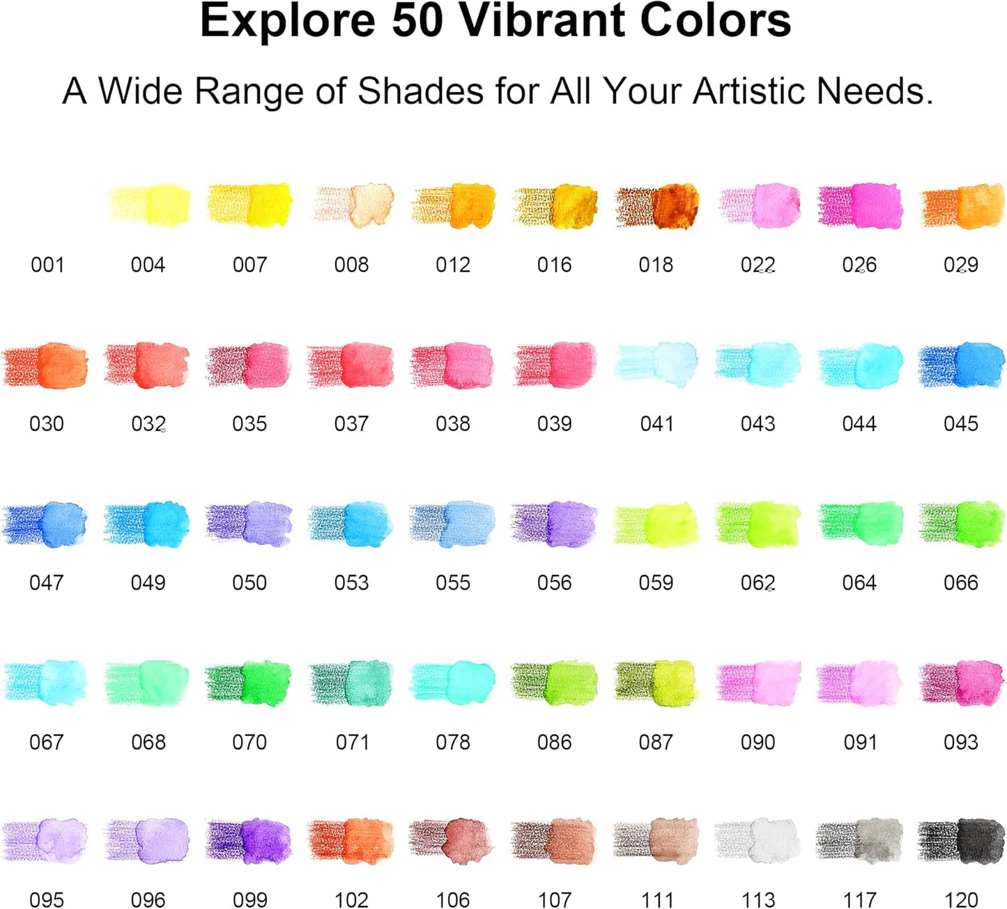 KALOUR Watercolor Pencils,50 Colors, Blendable Wet or Dry, Ideal for Coloring Books and Art