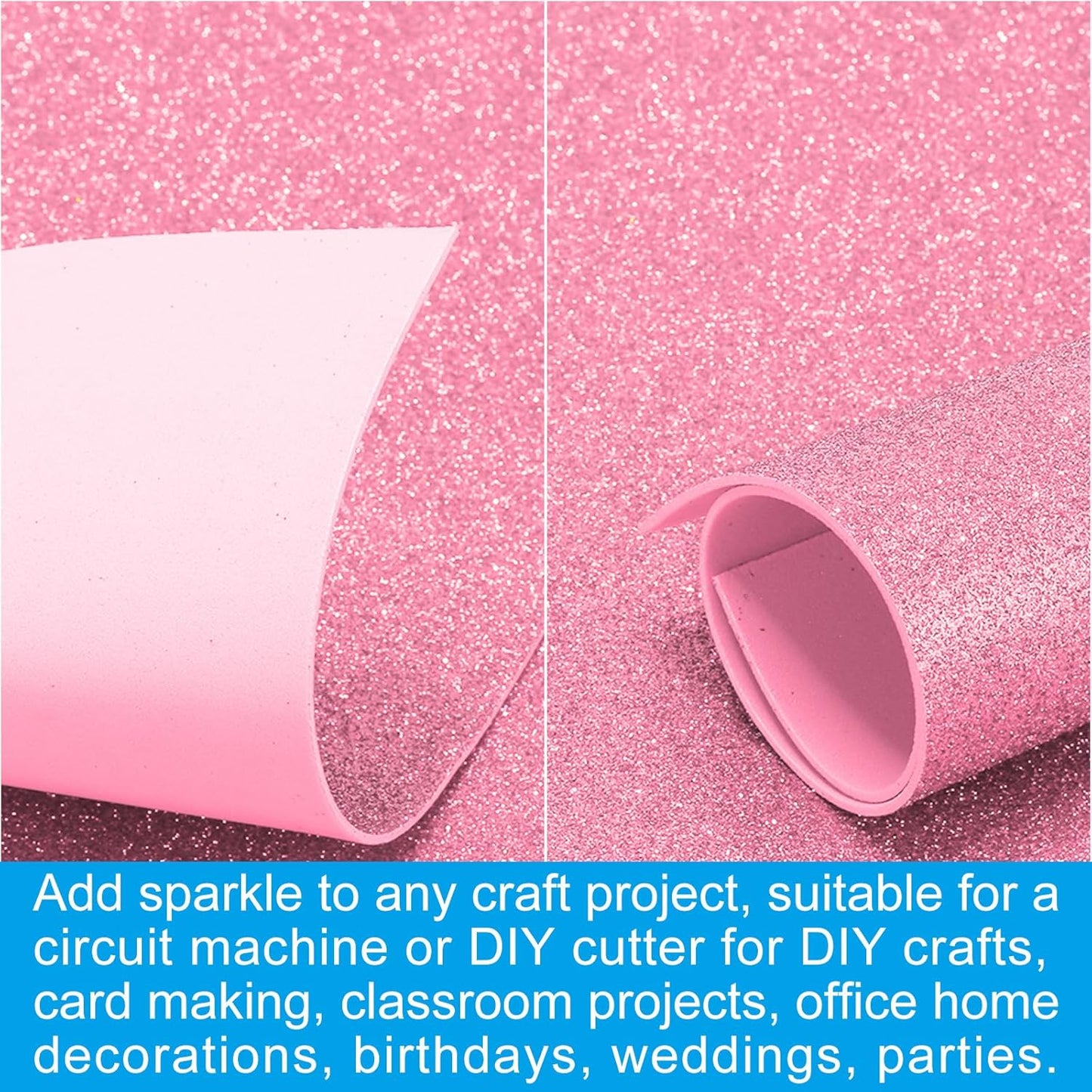 PATIKIL 2mm(1/10") Thick Non Adhesive Glitter Foam Sheet 16x24inch(40x60cm) Pink, EVA Shiny Foam Board for Craft, 6 Pcs