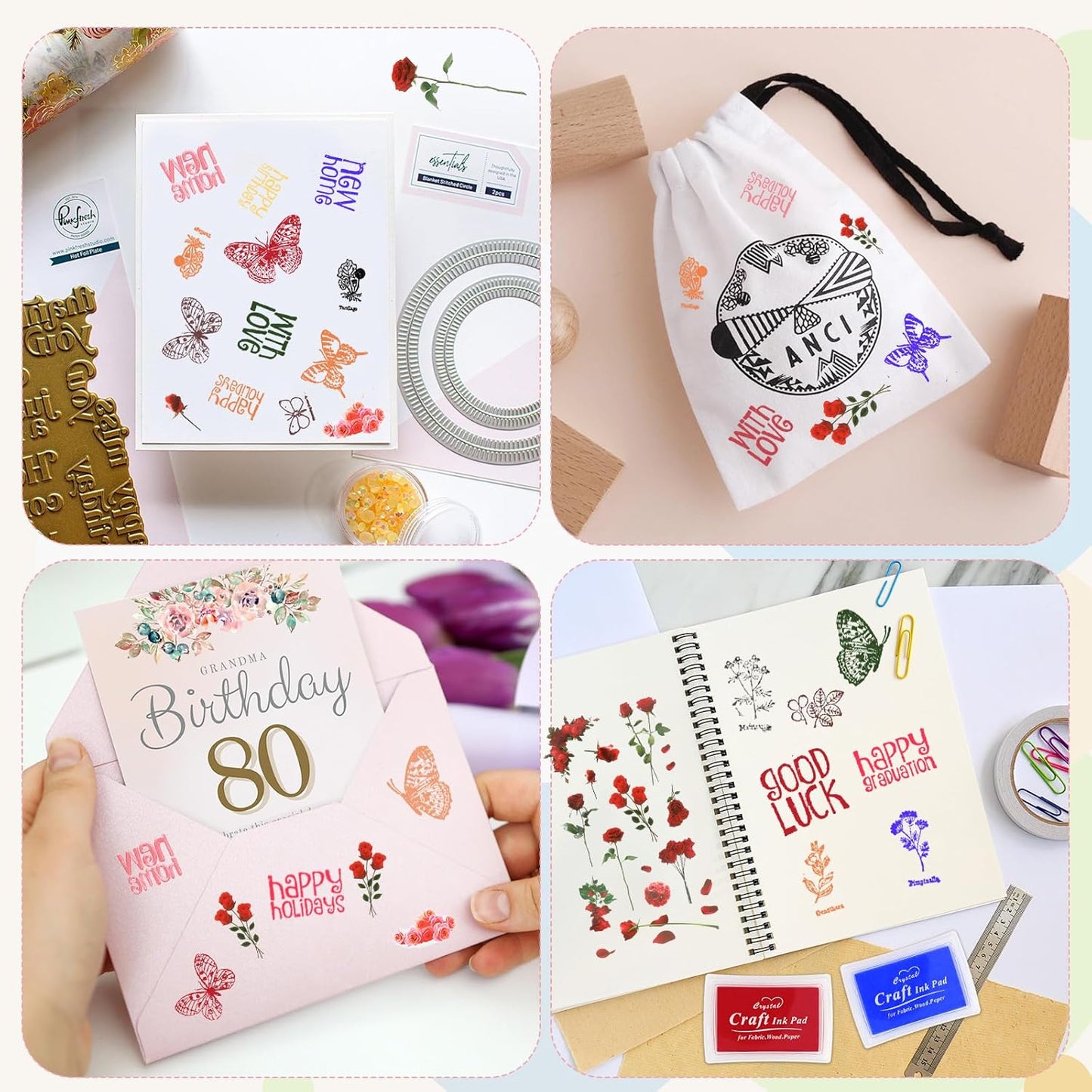 HAFFUZI Washable Stamp Pads for Kids, Ink Pads for Rubber Stamps, 8 Color Non-Toxic Craft Ink for Paper Fabric Wood, Journaling Scrapbooking Handprint Art