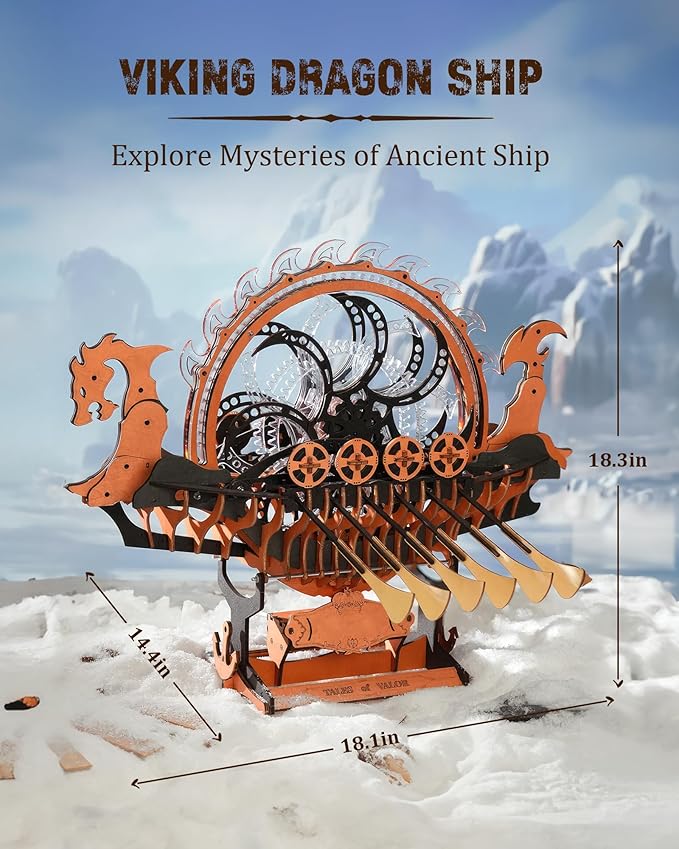 RoWood 3D Puzzles for Adults,Viking Dragon Ship Model Kit,18 Inch DIY Wooden 3D Puzzle,Assembly Time 3H,Awesome Gifts for Adults