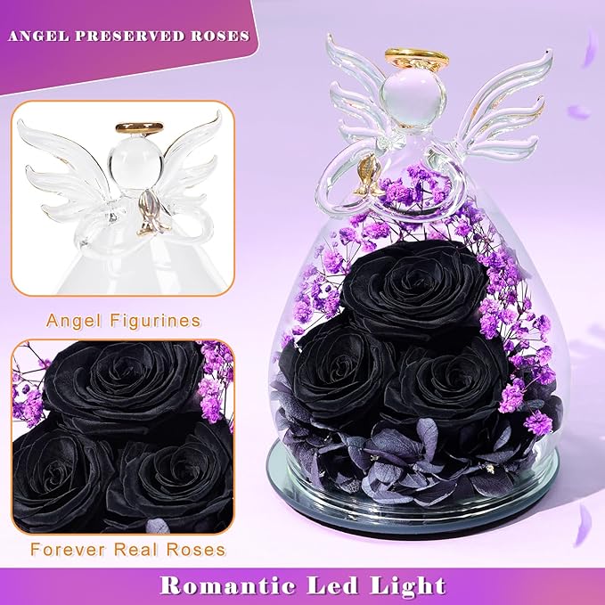 Beferr Valentines Day Rose Gifts for Her Women Mom Gifts for Birthday, Fresh Flowers for Delivery Forever Preserved Rose in Glass Angel Figurine, for Grandma Wife Daughter Girlfriend