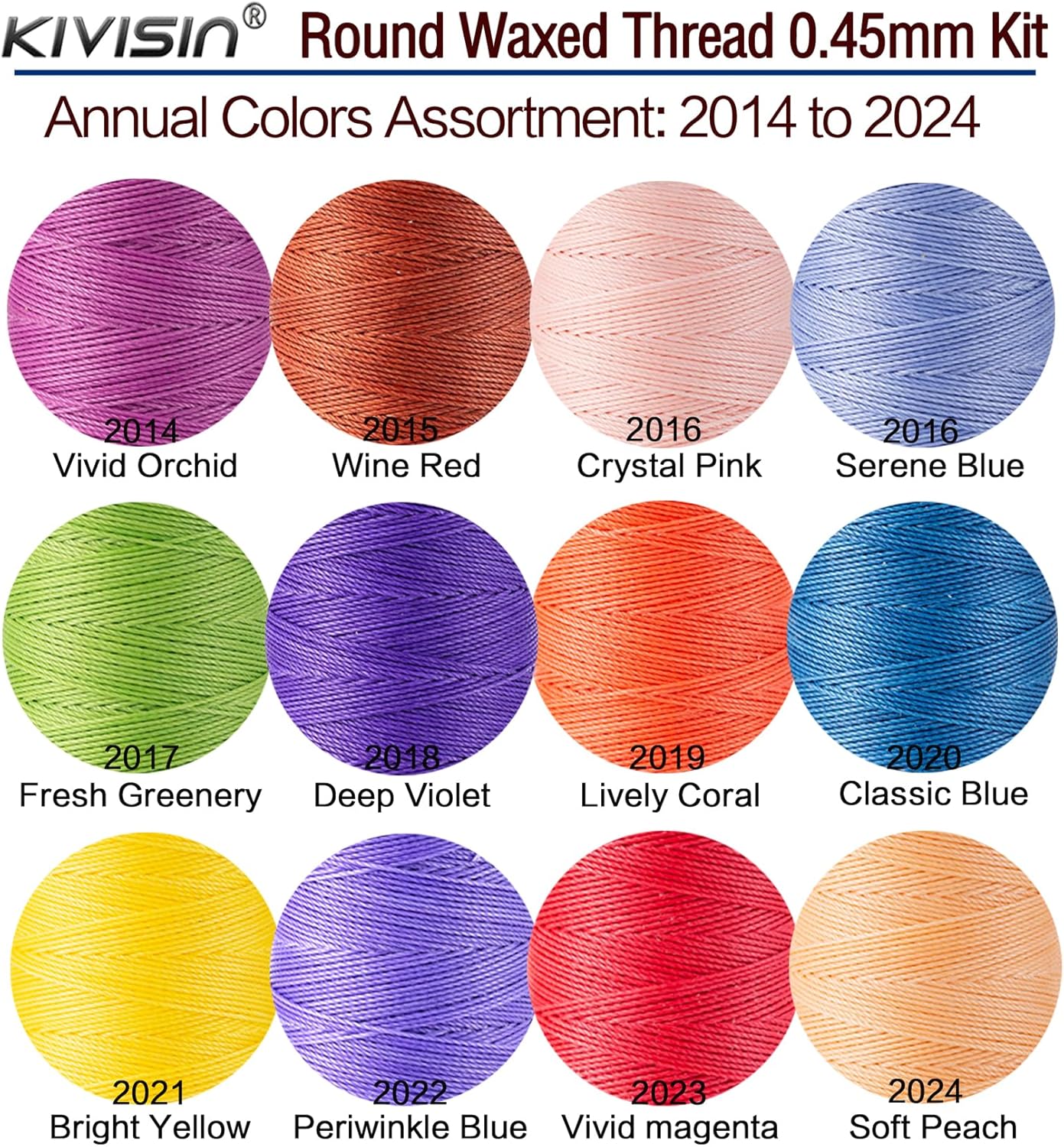 12 Multicolor Round Waxed Thread, 0.45mm Thin and Stiff Wax Strings, 110 Yards/Spool, Polyester Waxed Cord for Fine Leather Sewing, Binding, Crafting, Bracelets and Micro-Macrame Jewelry Making