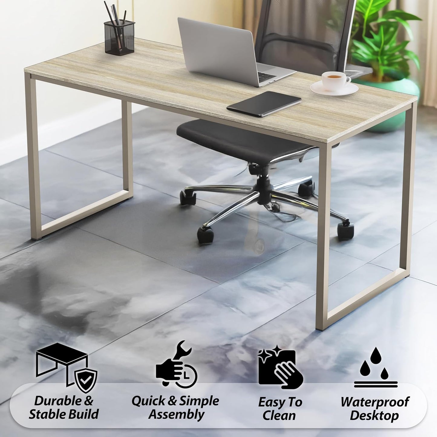 SHW Mission 55-Inch Home Office Computer Desk, Maple