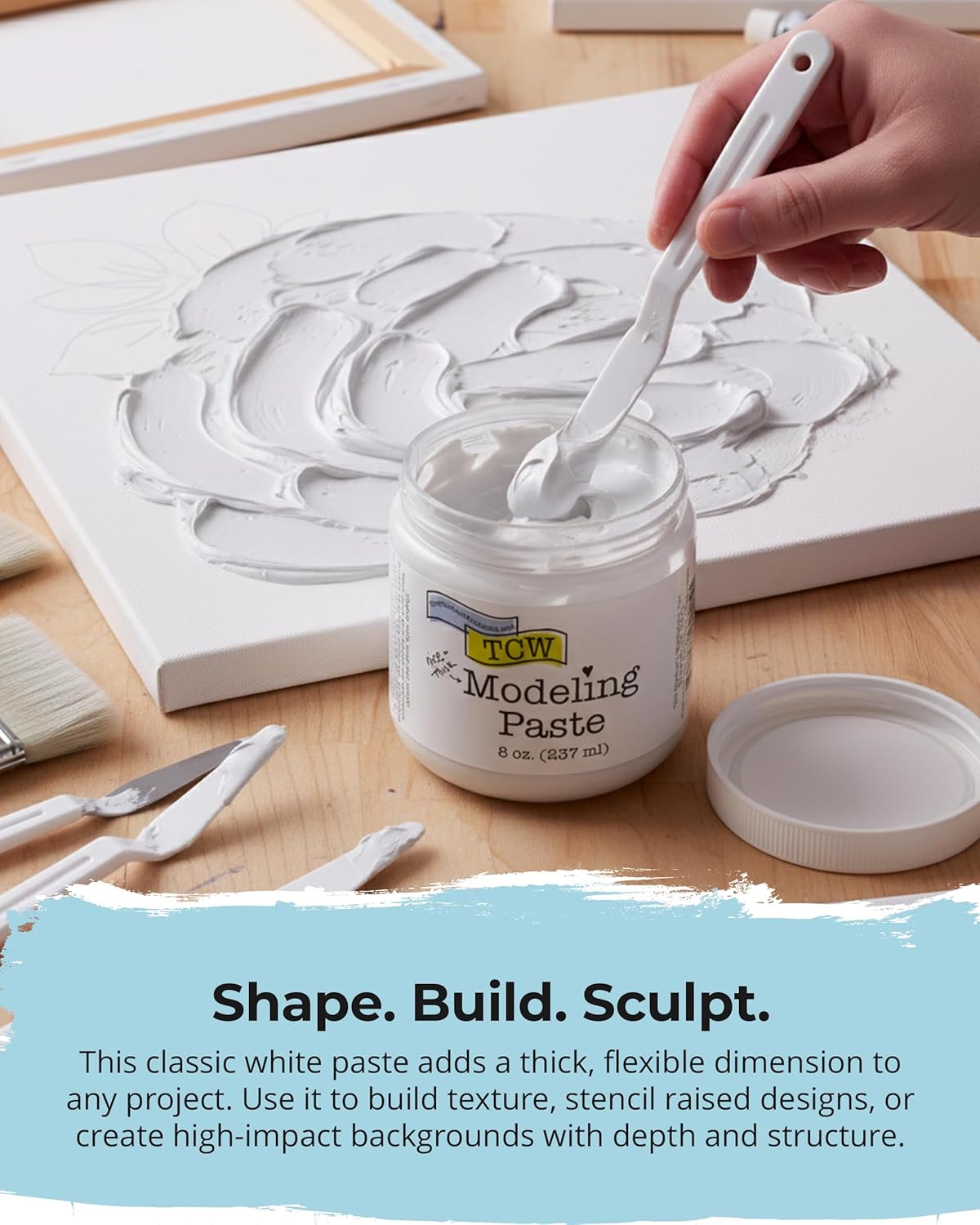 The Crafter's Workshop Modeling Paste for Textured Art - Dimensional Paste for Stenciling, Acrylic Painting - White - Boutique Quality, 8 oz Ja
