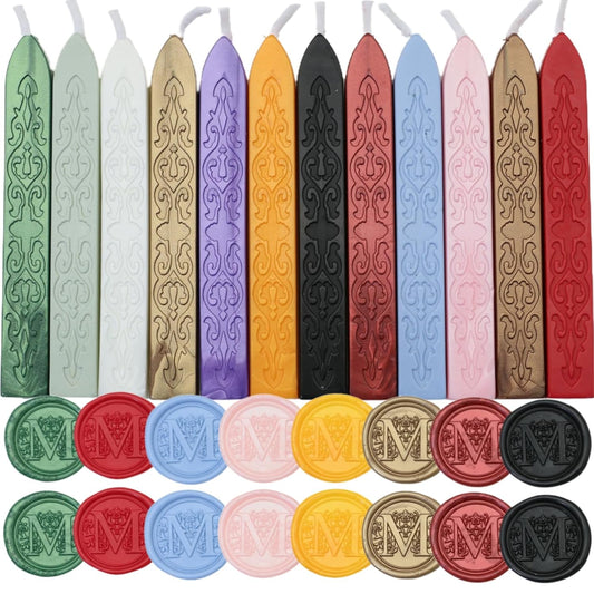 12Pcs Wax Sealing Sticks with Wicks, Assorted Colors Wax Seal Sticks Great for Letter Sealwax Stamp, Mixed Wicks Waxsealsticks Wedding Invitations, Decoration (12-2)