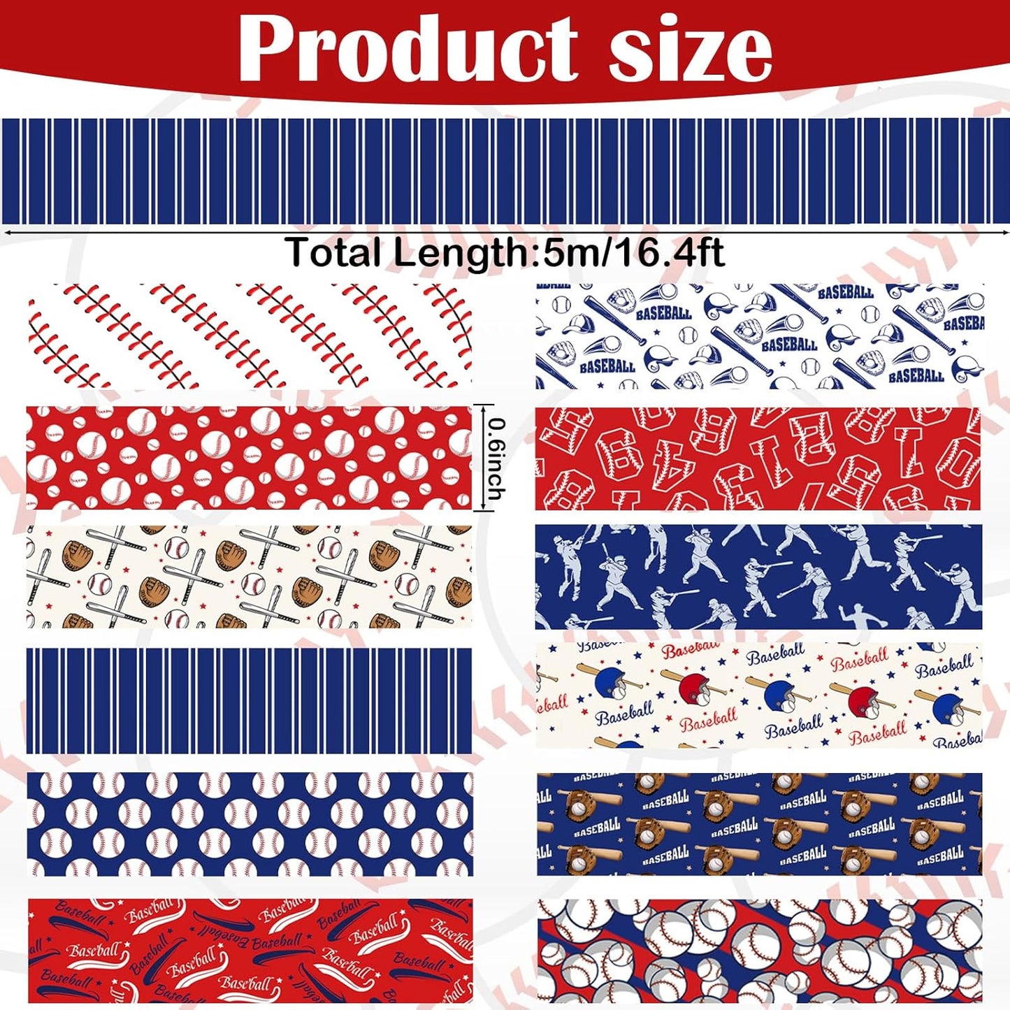 12 Rolls Baseball Washi Tape, Sport Masking Tape, Stadium Decorative Tapes for Scrapbook Journals Envelope DIY Craft Birthday Thanksgiving Christmas Party Gift Wrapping Supplies 16.4FT