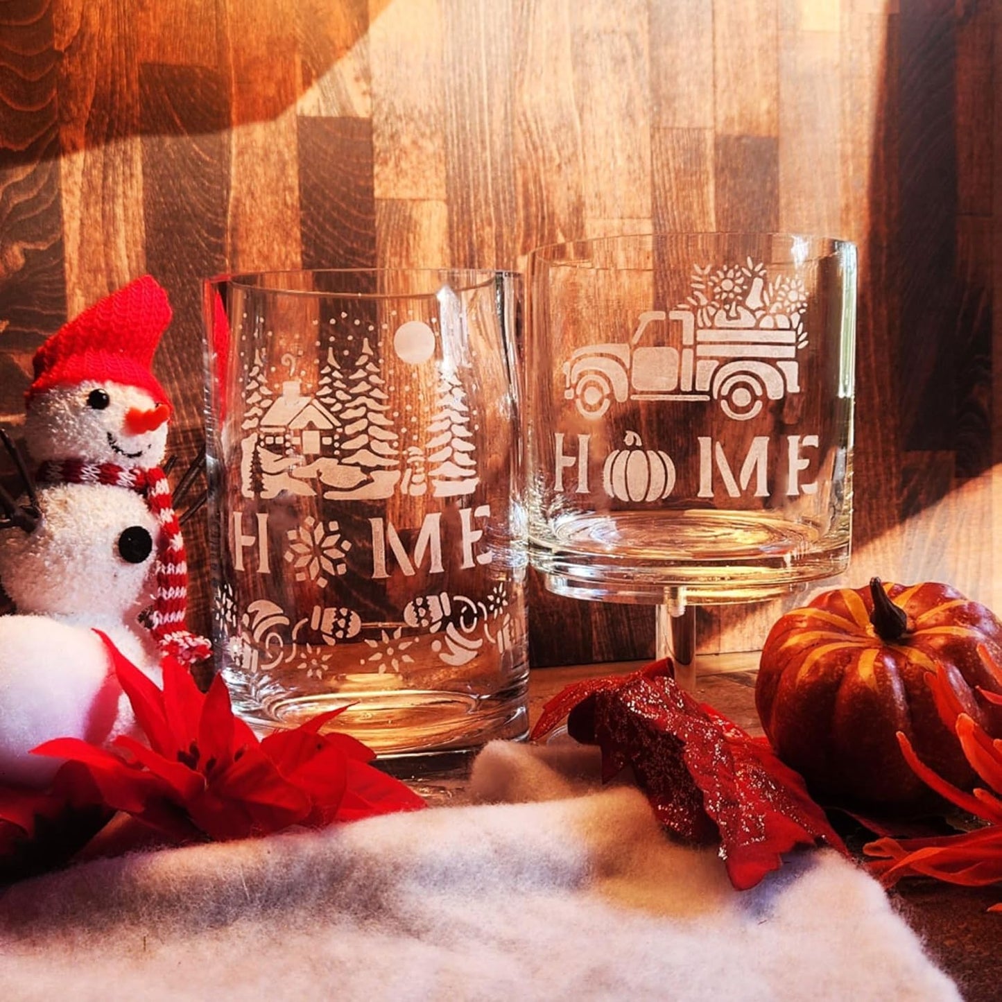 Over'N'Over Reusable Glass Etching Stencils – Durable Self-Stick Designs for Glass, Mirrors, and Ceramics with Armour Etch Cream – 5” x 8” Stencil Sheet - Santa and Mrs Claus