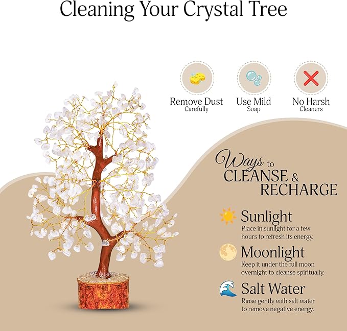 YATSKIA Clear Quartz Crystal Tree for Home Decor, Handmade Gemstone Tree for Positive Energy, Good Luck Birthday Gifts for Women