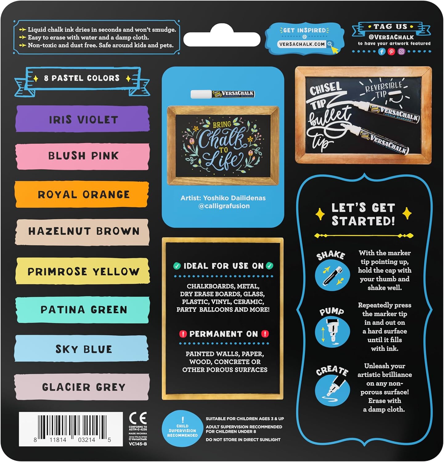 VersaChalk Pastel Liquid Chalk Markers, Set of 8-5mm Tip