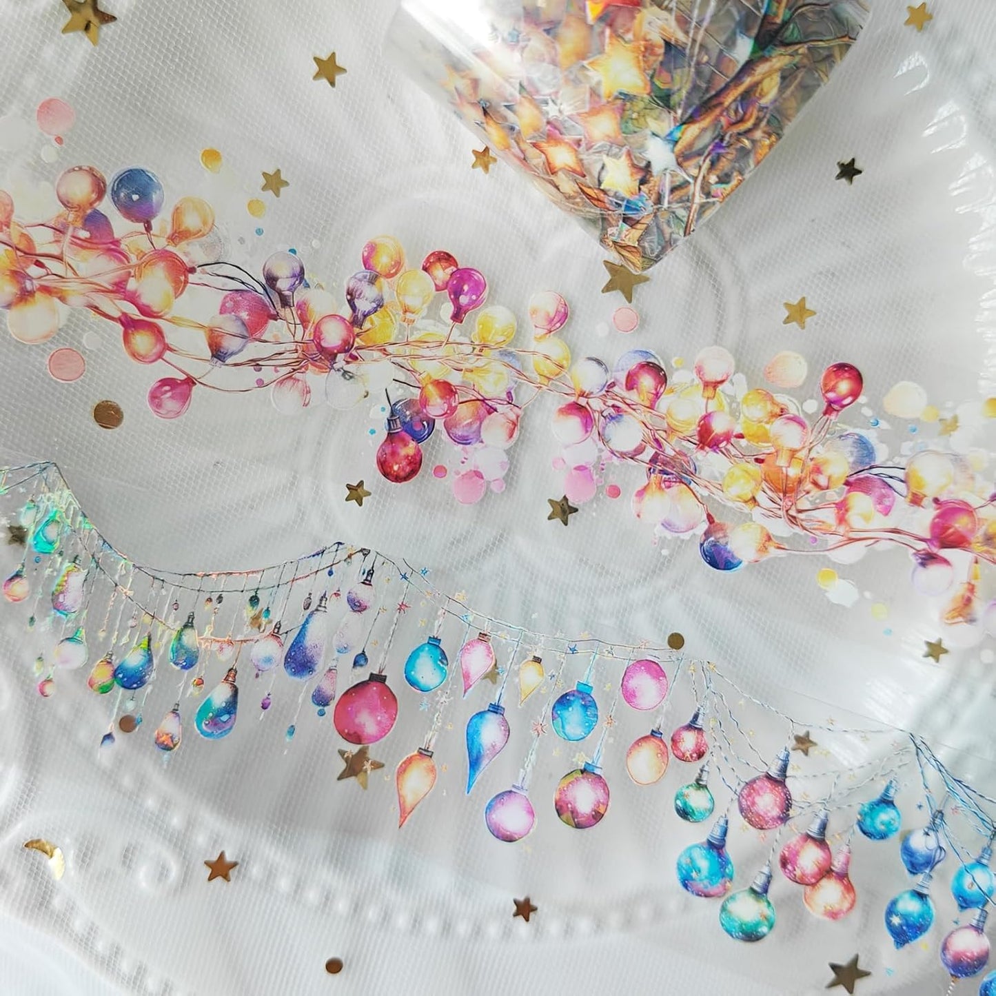 PET Christmas Washi Tape Stickers Set,3 Rolls Lighting Scrapbook Tape Stickers for Journaling,Junk Journal Supplies,DIY Craft,Notebook,Phone Case(Star Light)