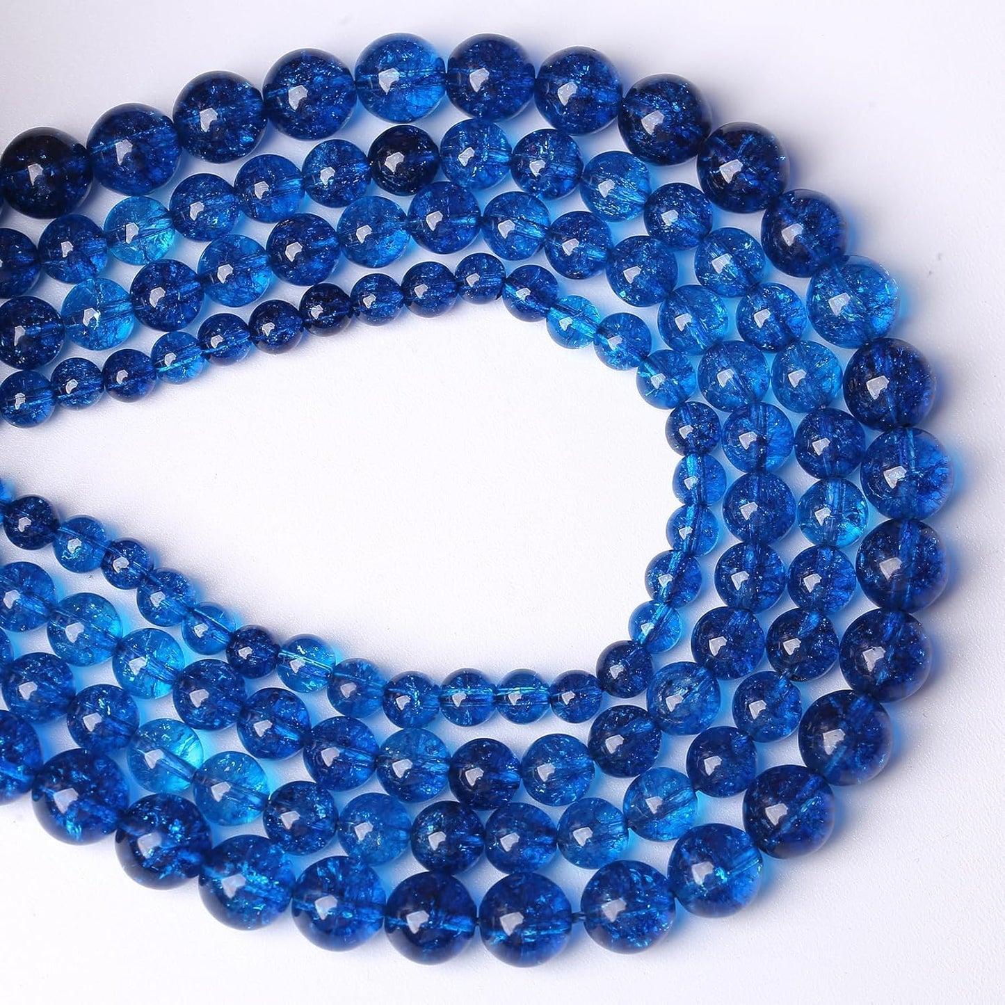 60pcs 6mm Natural Blue Crystal Crackle Quartz Stone Round Loose Beads for Jewelry Making DIY Bracelets Necklaces Energy Healing Stone Beads 15"(6mm, Blue Crackle Quartz)