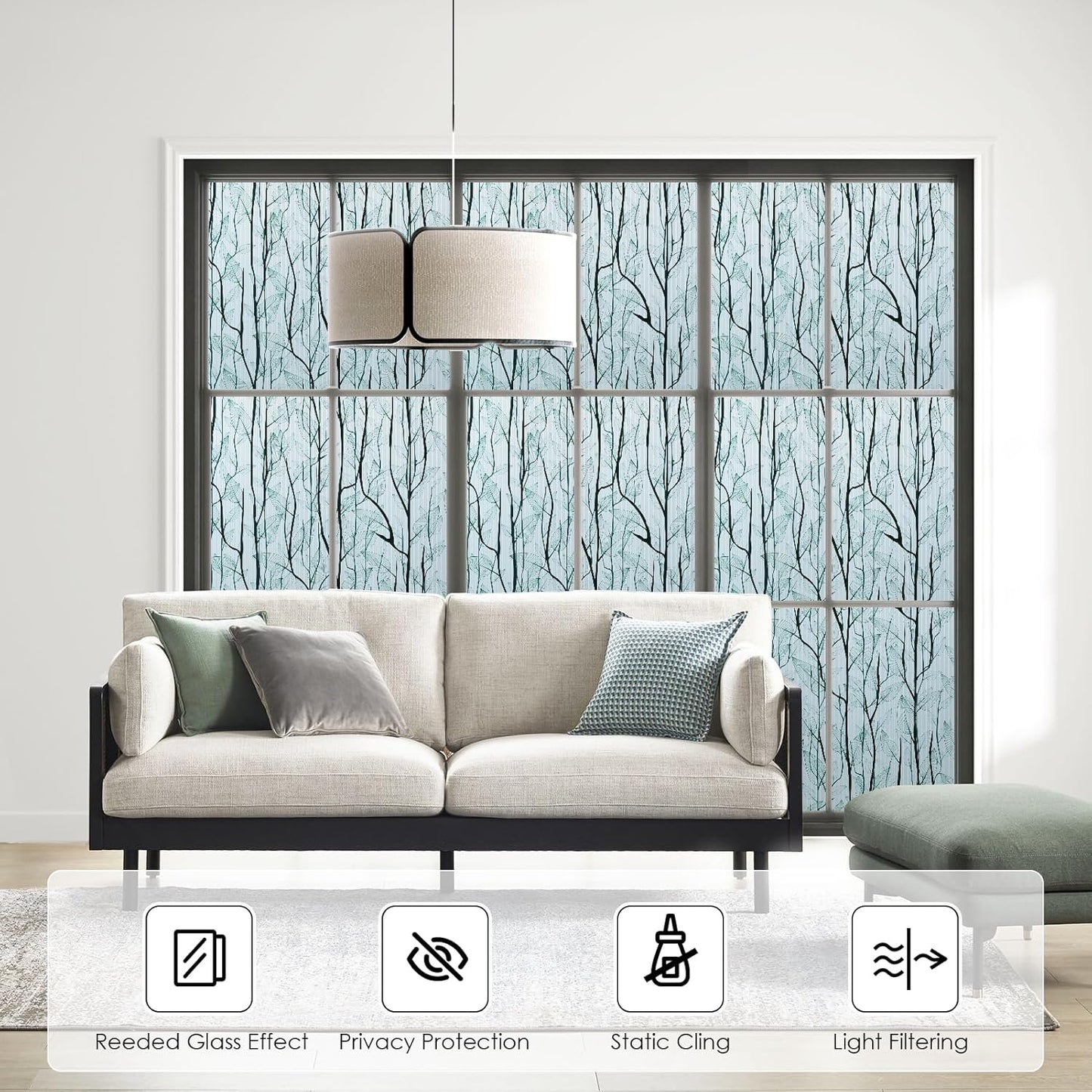 DKTIE Nature Pattern Rainbow Window Film Decorative Stained Glass Window Film Static Cling Films Easy Apply Removable Comes with Tools (U1747-Reeded Glass, 35.4" x 118.1")