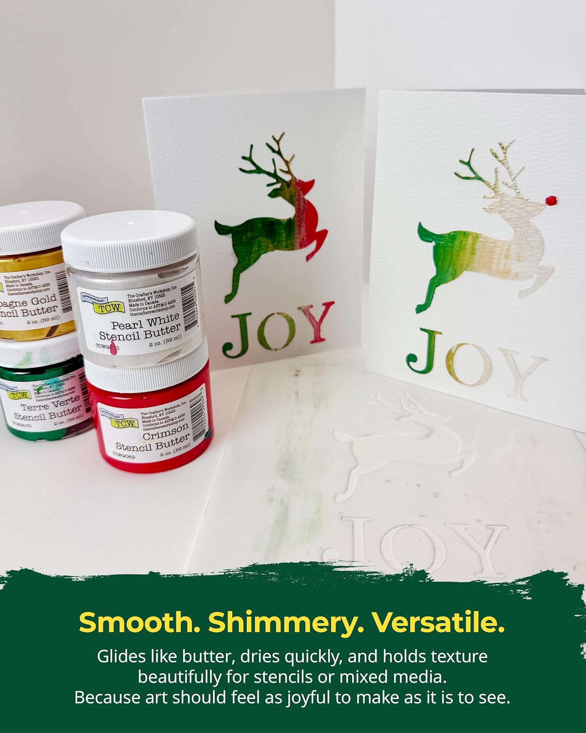 The Crafter's Workshop Stencil Butter - Holiday Acrylic Paint Set - Boutique Metallic Texture Paste for Art, Canvas, Journals, & Cards - 4 x 2oz Jars