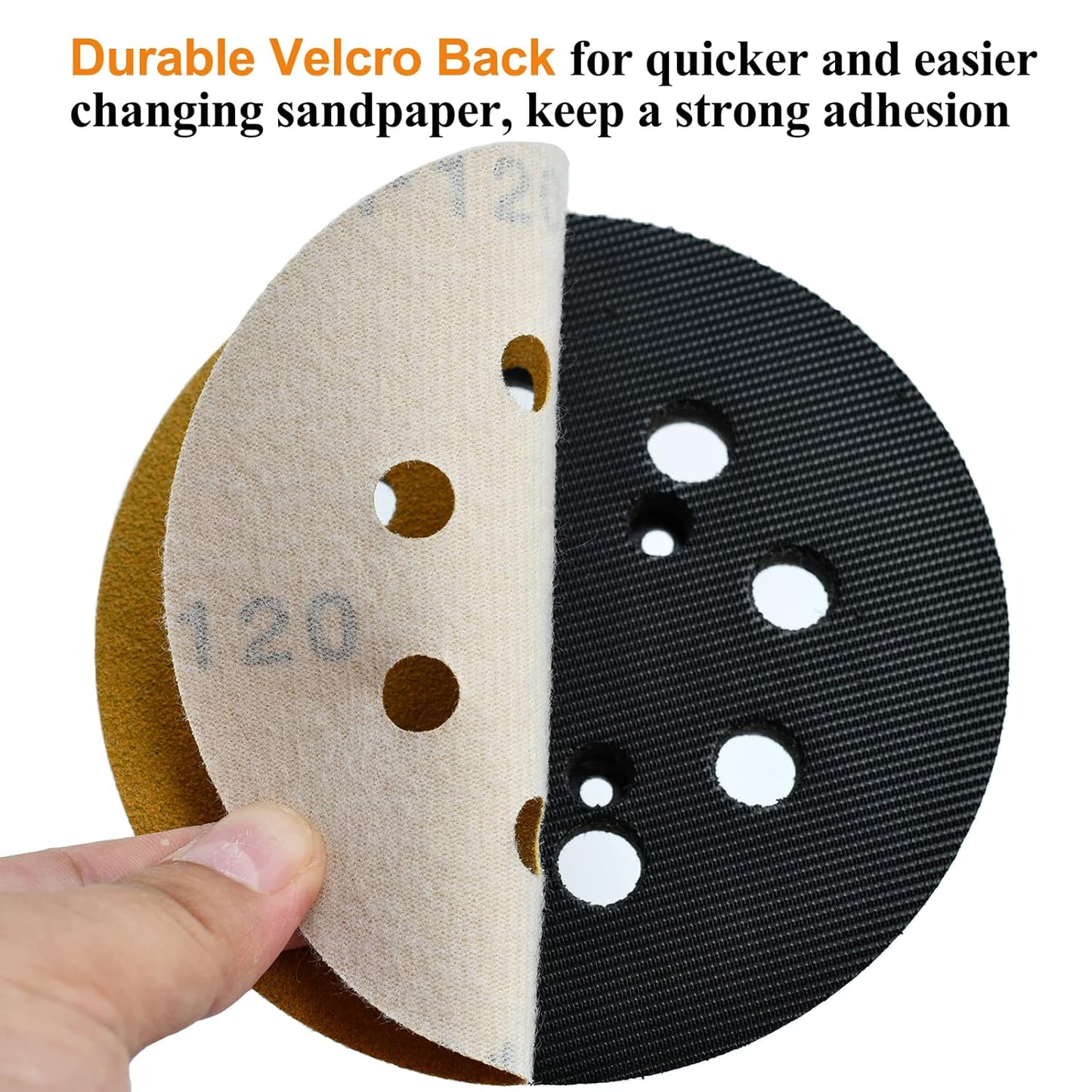 5-Inch 8-Hole Hook and Loop Sanding Discs 120-Grit Random Orbit Sandpaper, 50-Pack