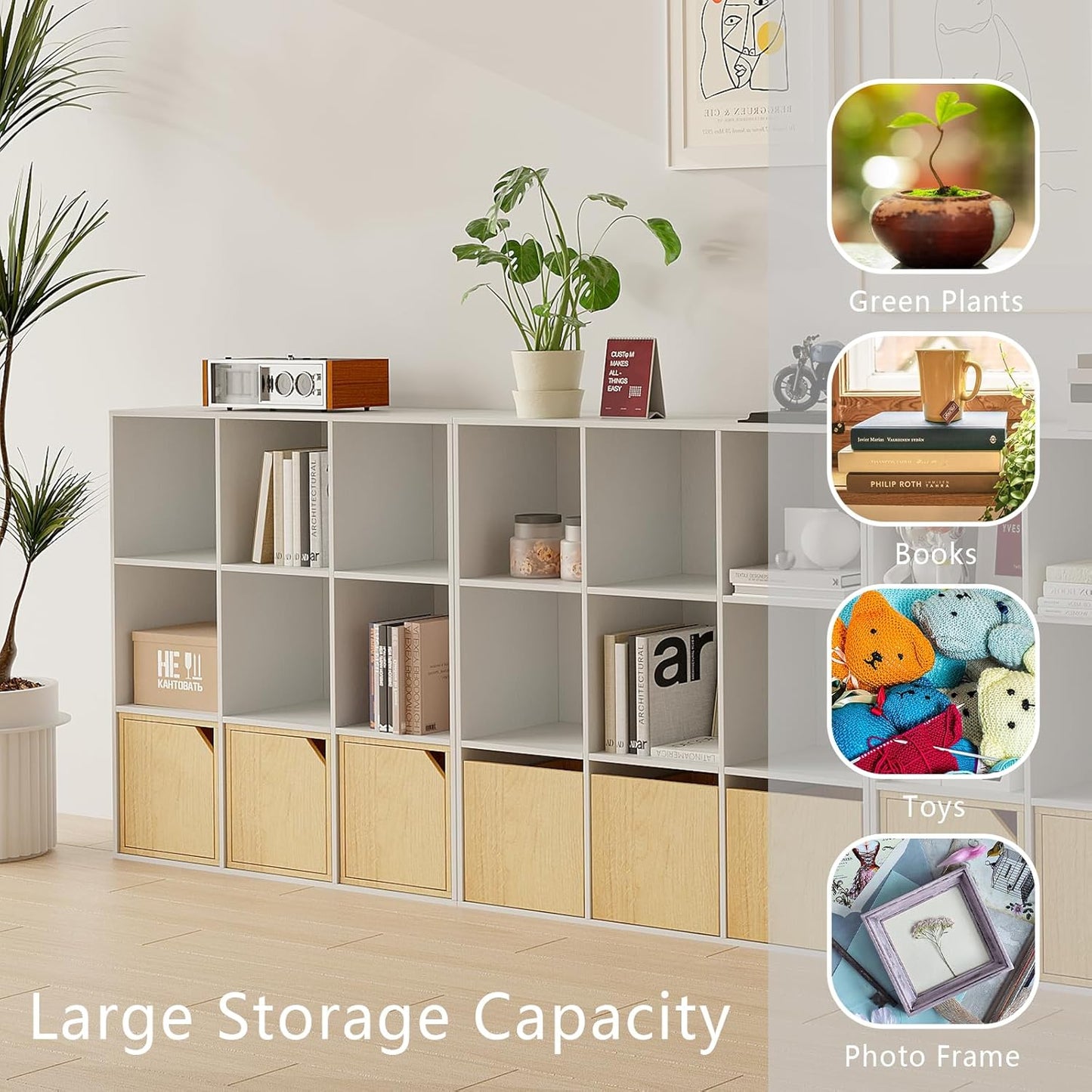 Wooden 9-Cube Storage Organizer with Closed Back Panel, 11in Cube Shelf Opening, Bookshelf, Display Shelf,Closet Cabinet for Home and Office,Embossed White