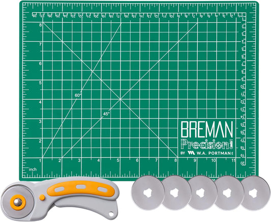 WA Portman Self Healing Cutting Mat & Rotary Cutter for Fabric Set – 9x12 Sewing Cutting Mats for Crafts with 45mm Fabric Cutter Wheel & 5 Rotary Blades – Quilting & Sewing Supplies Kit