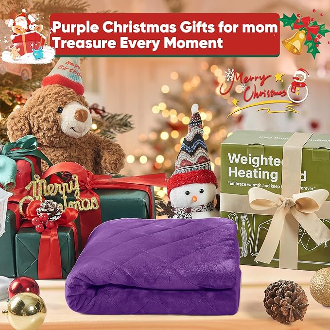 Purple Weighted Heating Pad for Neck Shoulders and Back, Valentines Day Gifts for Her Women Wife, Birthday Gifts for Mom Older Women, Electric Heated Blanket with 9 Heat Options 4 Auto-Off Timer