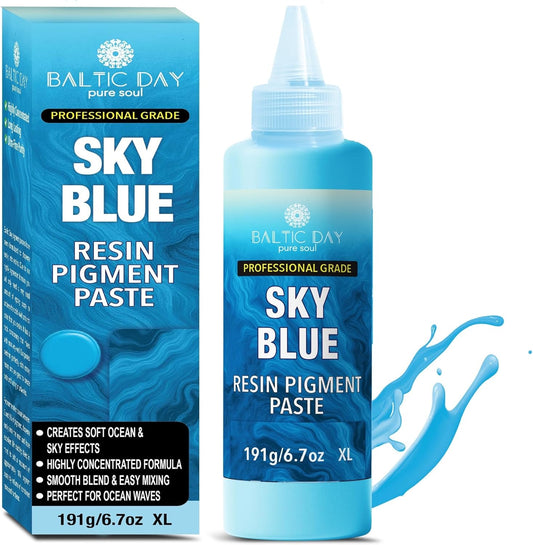 BALTIC DAY Sky Blue Epoxy Resin Pigment Paste XL (191g/6.7oz) – Opaque Epoxy Dye & High Concentration Coloring Paste, Mica Powder Alternative for Resin Art, Jewelry, Tumblers, River Tables & Crafts