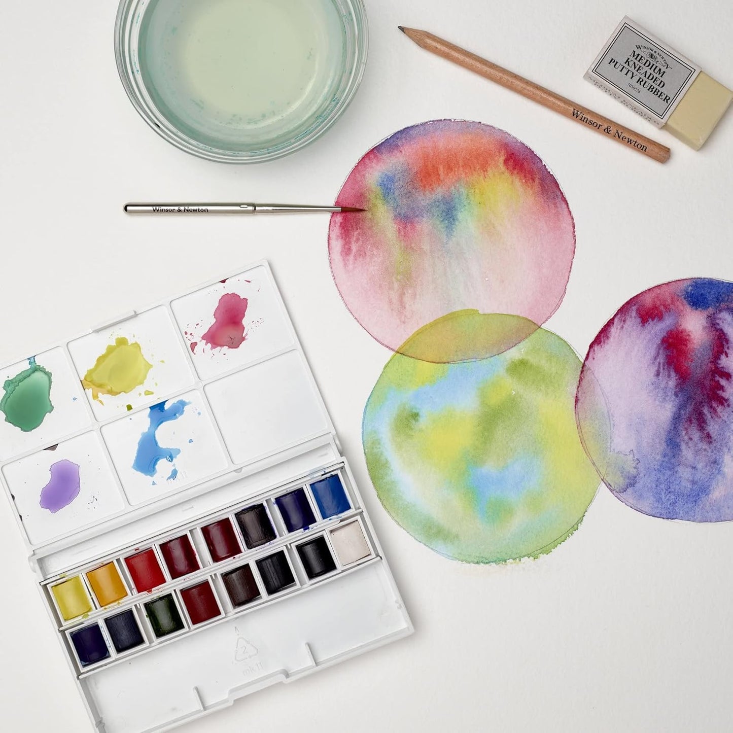 Winsor & Newton Cotman Watercolor Paint Set, Complete Pocket Set, 16 Half Pan w/ Brush, Eraser, Mixing Palette