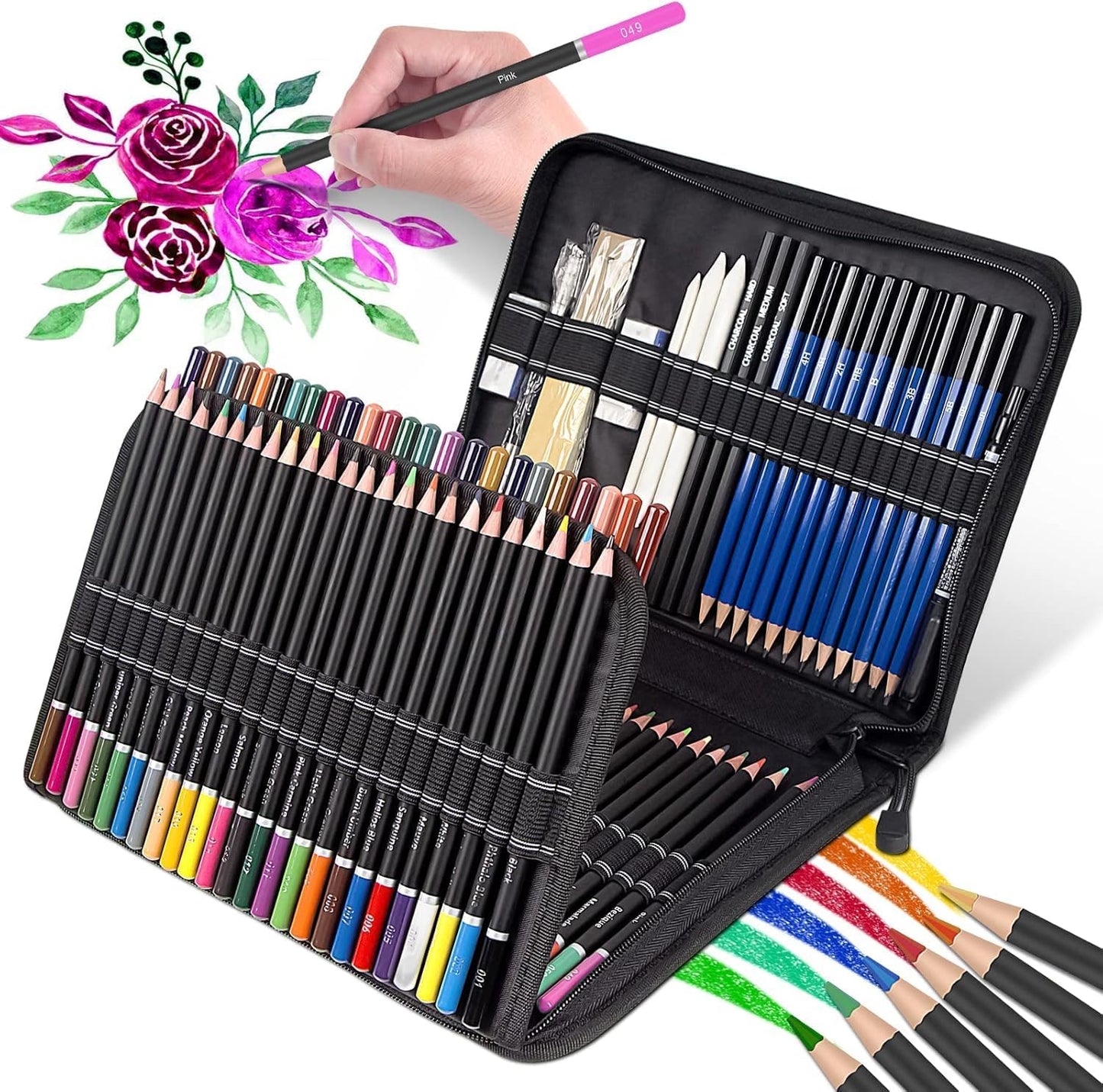 Drawing Kit,98PCS Drawing & Art Supplies Kit-Include Graphite Sketch Pencils,Colored Pencils,Charcoal Pencils Art Set and Portable Case,Ideal for Adults,Teens,Artists and Hobbyists