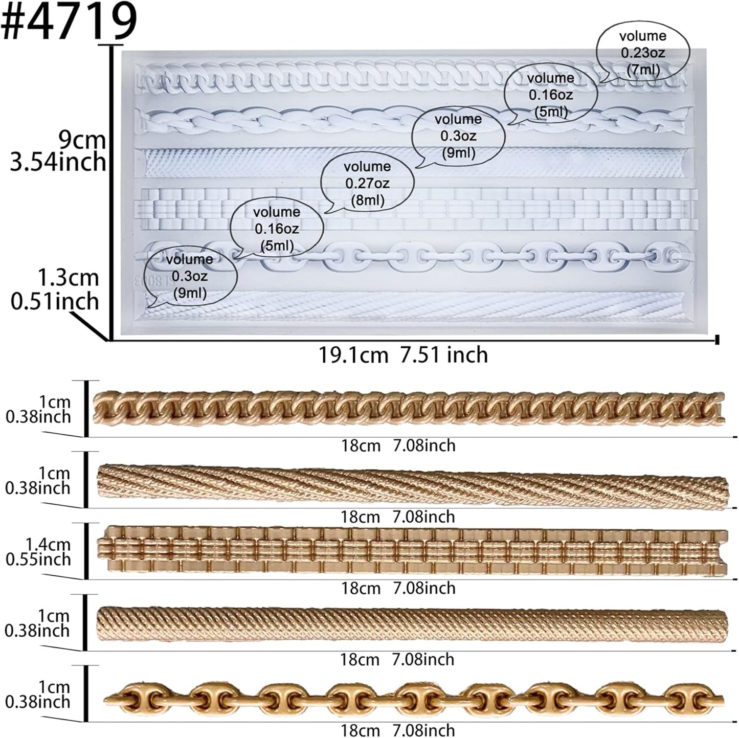 FUNSHOWCASE Chains Mold for Polyclay Air Dry Clay Plaster, 4719, 6 Trimmings #4719
