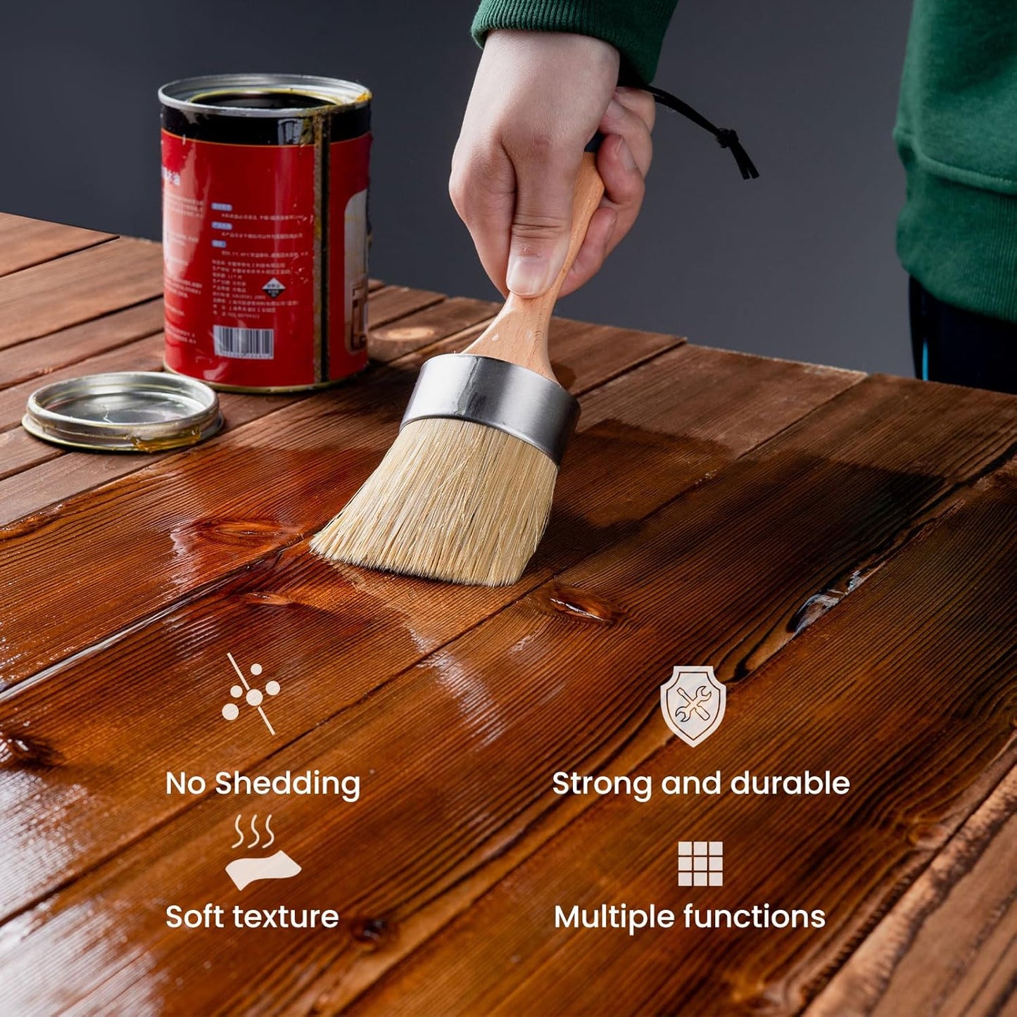 Chalk Paint Brush, Wax Paint Brush Set of 5, Wax Brushes and Chalk Paint for Furniture DIY Art Crafts, Natural Bristle Round Oval Brush for All Painting and Waxing