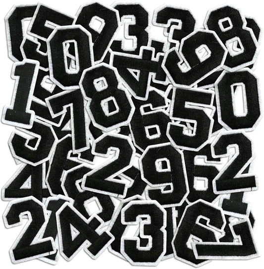 Number Iron On Patches, Numbers 0-9 Embroidery Applique Patch, DIY Decorative Heat Press Patches for Clothing Jeans Jackets Backpacks Hats (Black 50 Pcs)