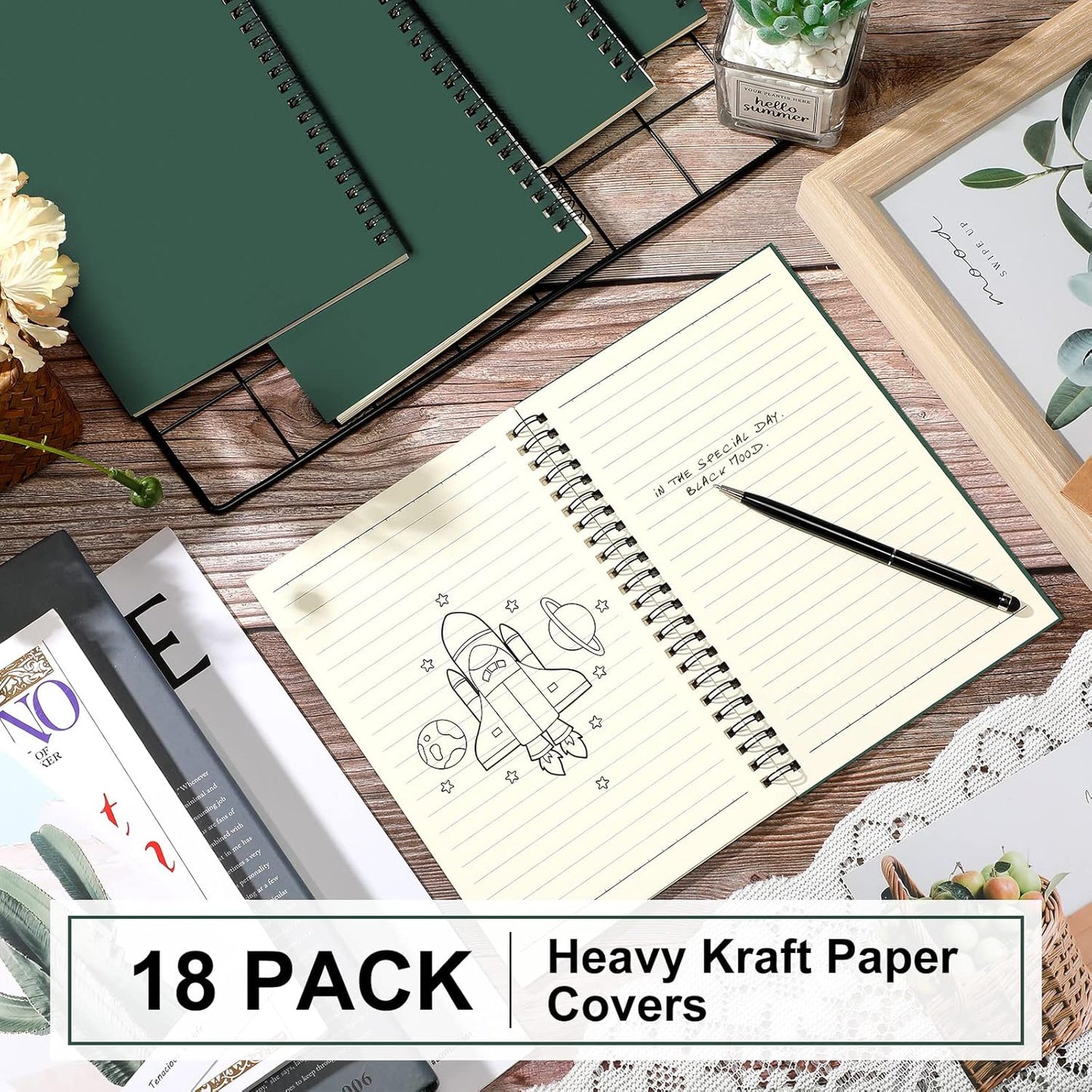 Yahenda 18 Pcs Spiral Notebook Bulk A5 Journal Lined 8.3'' x 5.5'' Writing Composition Paper Small Notepad Subject Notebook for Students Office Business Back to School Supplies (Deep Green)