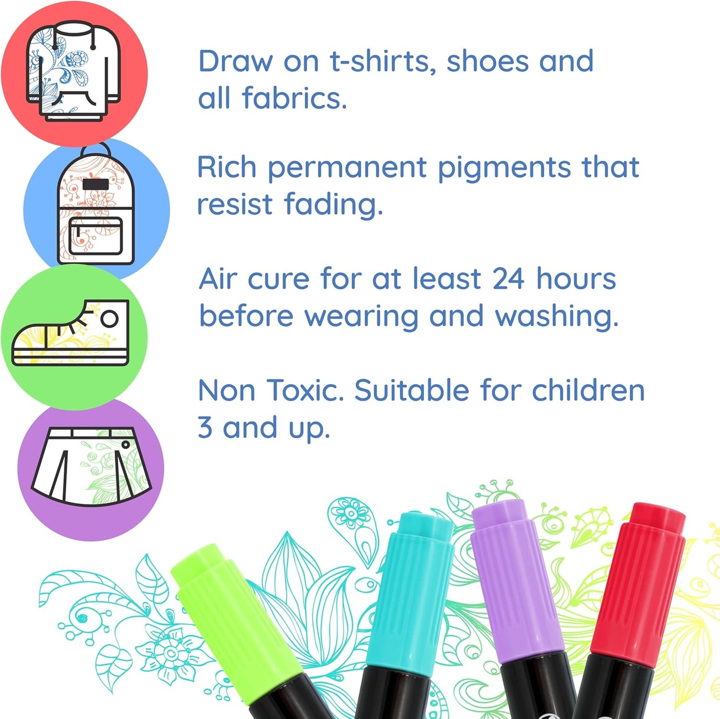 Super Markers 60 Unique Primary, Pastel, Neon Colors Dual Tip Fabric & T-Shirt Marker Set - Double-Ended Fabric Markers with Chisel Point and Fine Point Tips - Bright Vibrant Bold Permanent Ink Colors