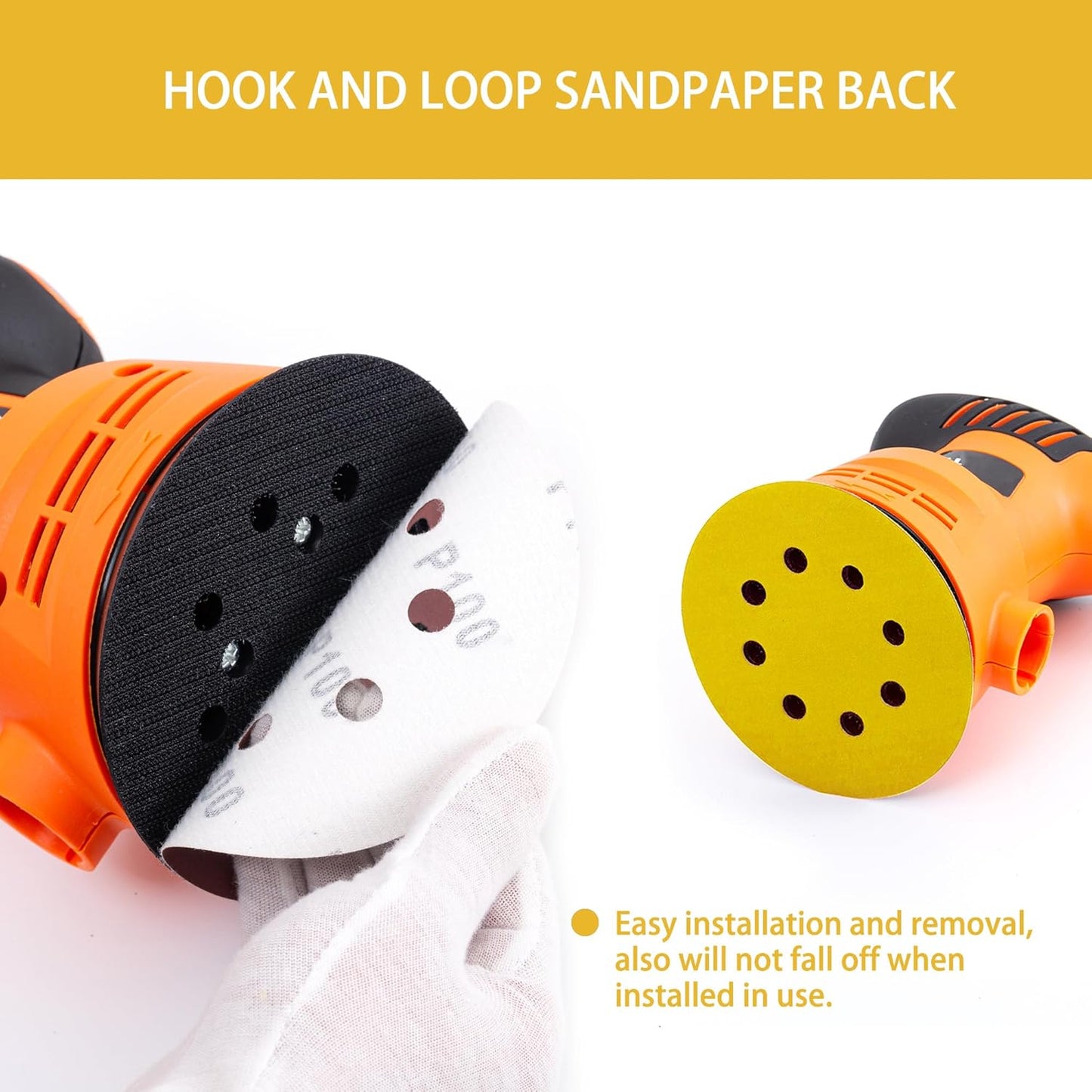 150PCS Gold Sanding Discs Set, 5-Inch 8-Hole Sandpaper for Random Orbital Sander, Including 60,80,120,150,240,320,400 Grit, for Automotive or Woodworking