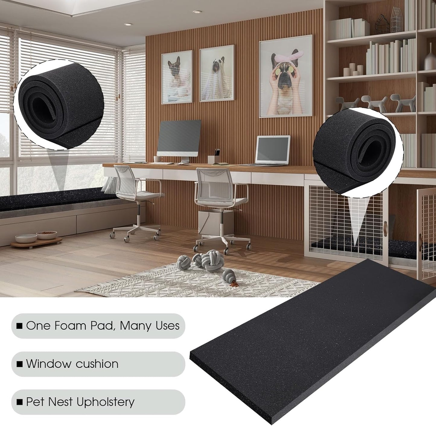 Amylove Polyurethane Foam 24" x 72" High Density Cushion Upholstery Foam Sheet for Seat Replacement DIY Projects Chairs Headboards Sofas Home(2" x 24" x 72",Black)