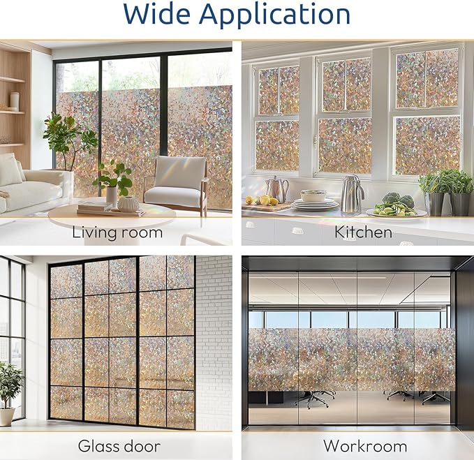 rabbitgoo Window Privacy Film Rainbow Film Decorative Window Sticker, 3D Static Stained Glass Cling Tint for Home Heat Control Non-Adhesive, Brown, 35.4 x 118.1 inches