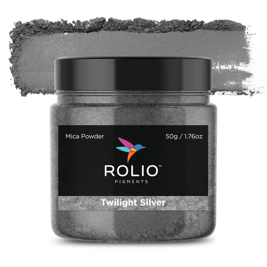 Rolio Premium Mica Powder - Twilight Silver (50G / 1.76oz) - 1 Jar of Silver Pigment Powder for Epoxy Resin, Dye, Soap Making, Nail Polish, Paint, Candle Making, Bath Bombs, Slime