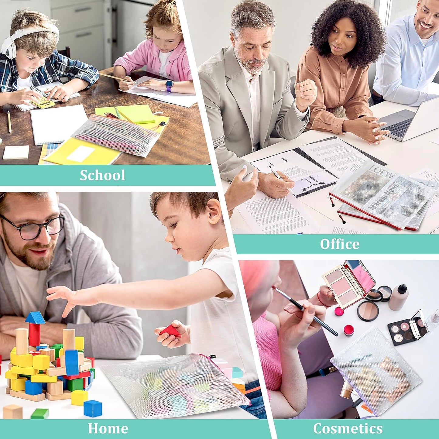 24pcs Mesh Bags With Zipper, A4 Zippered Pouch, Clear Pouches With Zipper, 8 Colors Mesh Bags, Plastic Bag, Letter Size Organization Pouches for Office, File, Toys, School