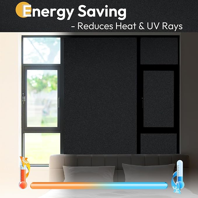 rabbitgoo Blackout Window Film 100% Light Blocking, Static Cling No Glue Easy Install, Removable Room Darkening Window Cover for Daytime Sleep, Bedroom, Nursery, Home Theater, 23.6 by 157.4 inch