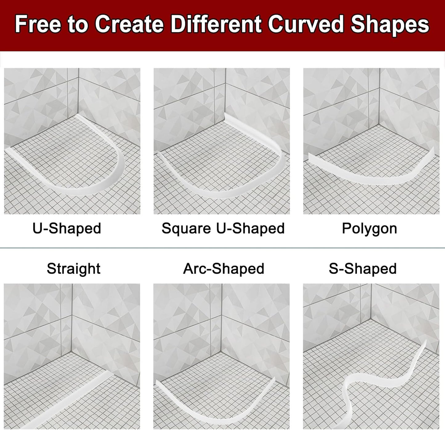 uxcell 236 Inch Flexible Quarter Round Molding Silicone Peel and Stick Trim Self Adhesive Shower Water Barrier for Corner Decor Bathroom Kitchen, White