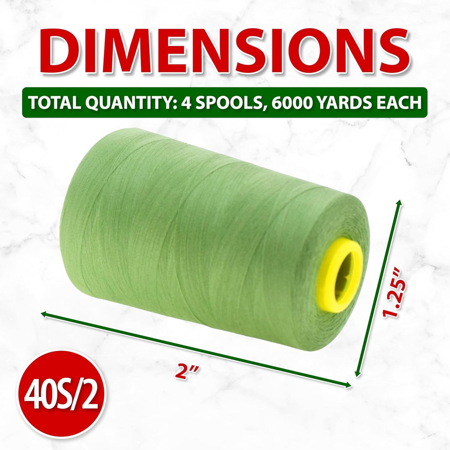 Mandala Crafts 4 Pack of Serger Threads Cones Spools - 40S/2 24000 Yards Polyester Sage Green Threads for Sergers Machine and Overlock Quilting Sewing Machine