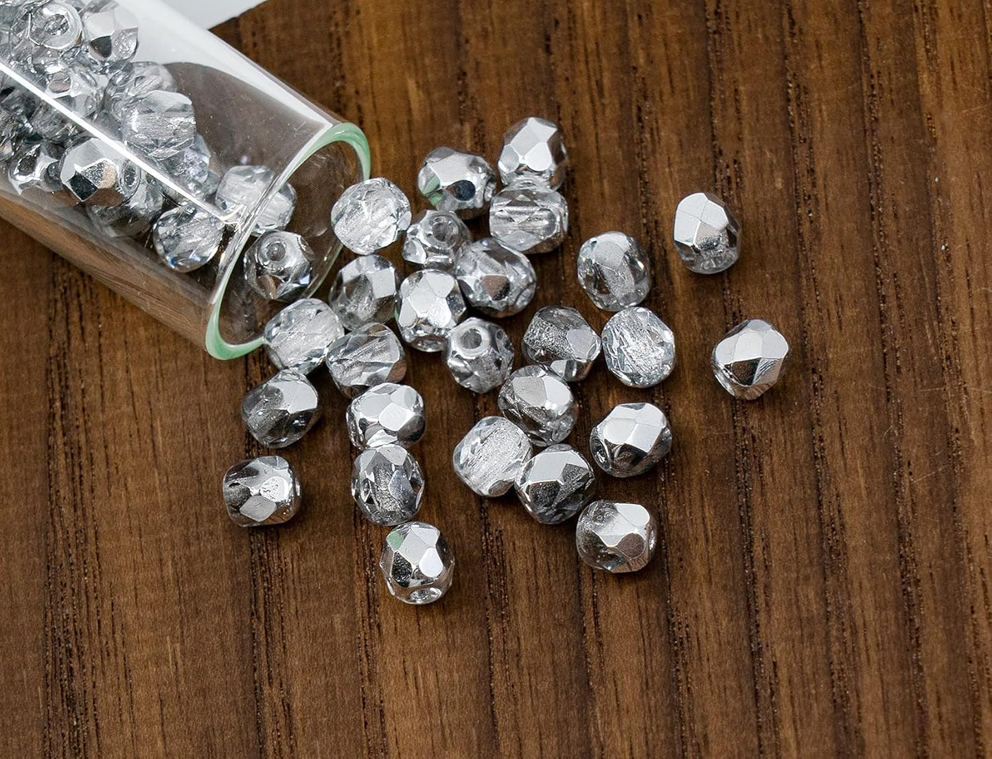 100 pcs of Faceted Fire Polished Pressed Czech Glass Beads 4mm (0.16in), Crystal Silver Aluminum Labrador 00030-27001 BCV