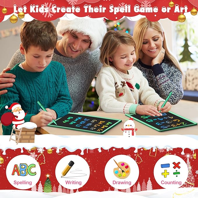 FLUESTON LCD Writing Tablet, Doodle Board Toys Gifts for 3-8 Year Old Girls Boys, 10 Inch Colorful Electronic Board Drawing Pad for Kids, Gifts for Toddler Educational Learning Travel Christmas, Green
