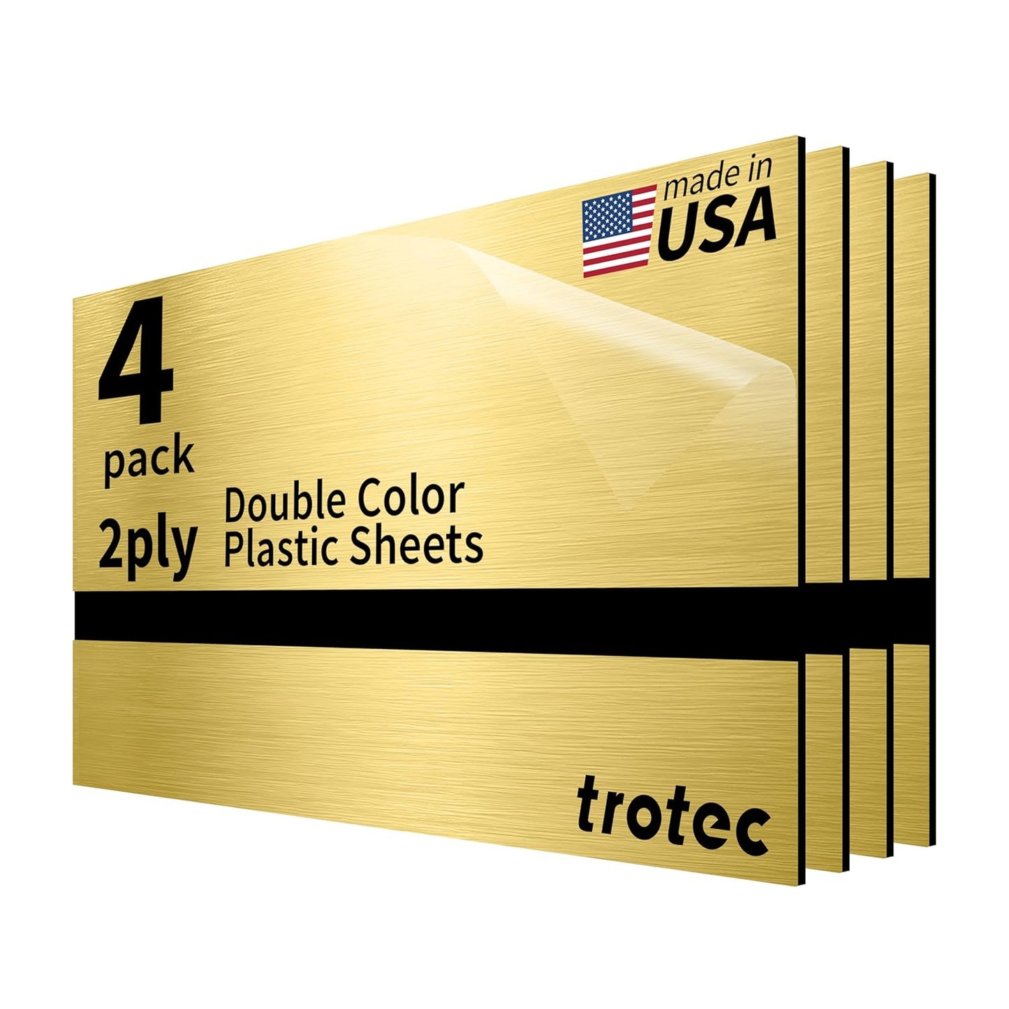 Trotec | Metallic Looking Acrylic Sheet | 12"x24"x1/16, 4 Pcs | Brushed Gold/Black | Metallic Finish - Scratch Resistant for Laser Engraving & Cutting,Printing,Glowforge,Name Plate | USA Made